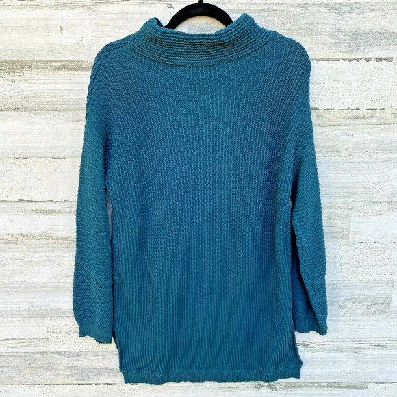 Soft Surroundings  Blue/Green Waffle Knit SWEAT-SHIRT/Tunic/TOP - Picture 3 of 5